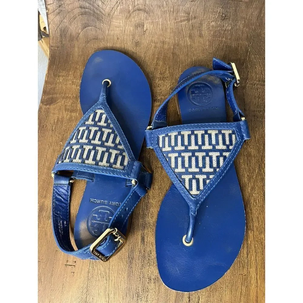 Tory Burch - Women's Thong Sandals - Blue Leather - Size 6.5 - Lightly Used
